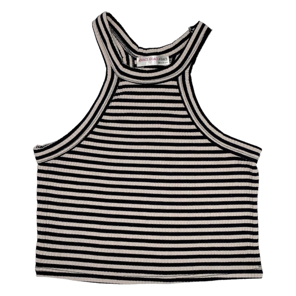 Black and White Striped Rib Crop Tank Top